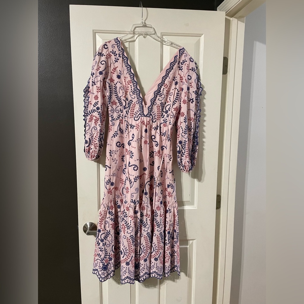Elegant Pink and Blue Patterned Dress